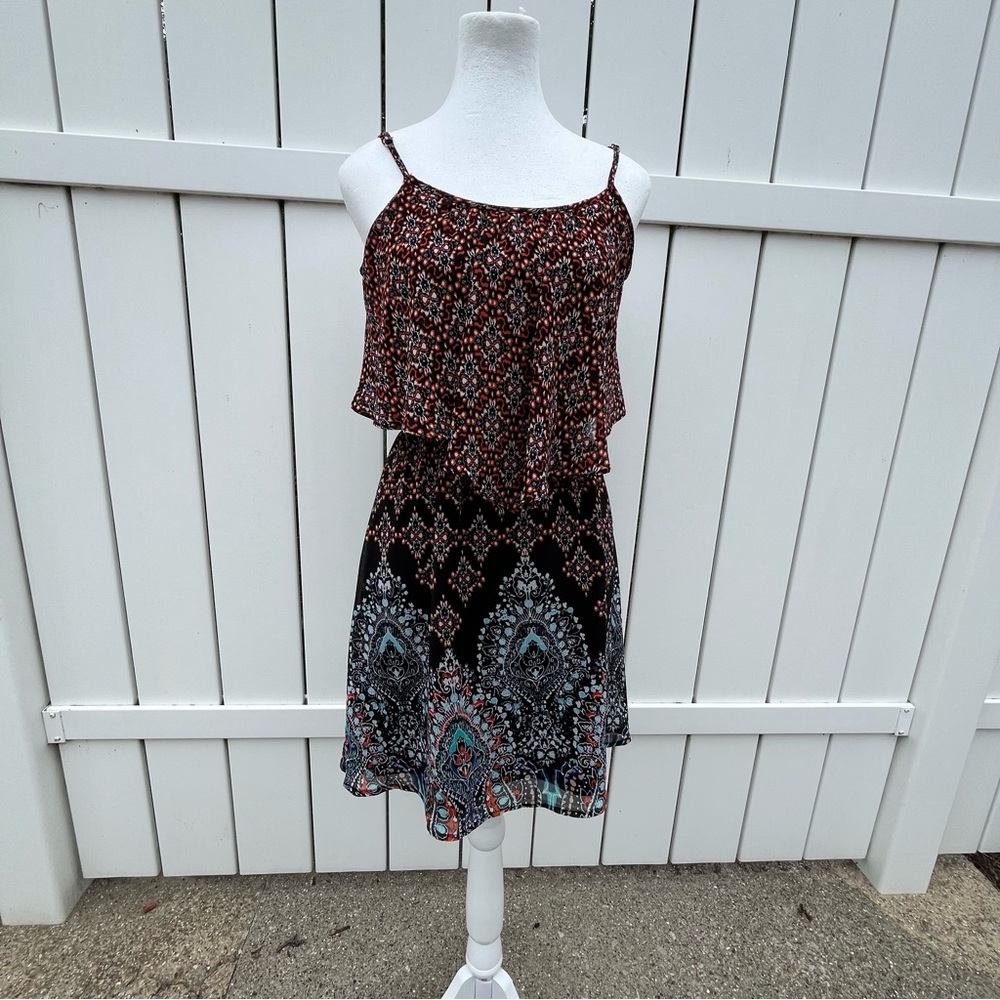 Xhilaration Black and Red Patterned Midi Dress